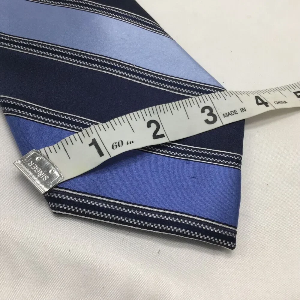 Club Room 100% Silk Tie Blue Stripes 3.5 Inch Quiet Luxury Formal Work Office